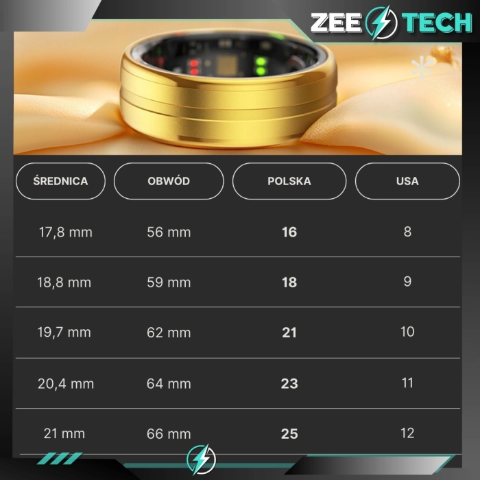 Smart ring Z6 - inteligentny pierścionek z pomiarem tętna i ciśnienia (Smartring Czarny #11)